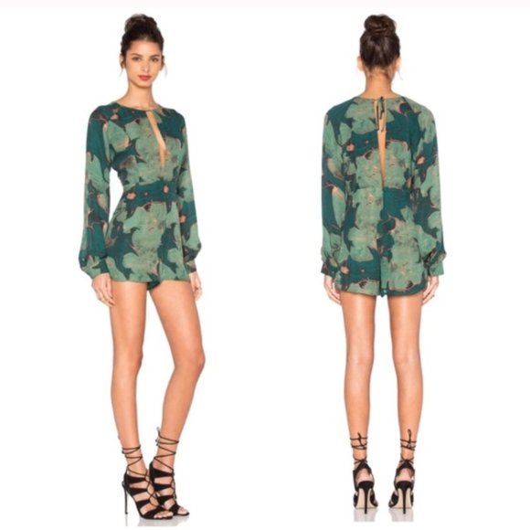 Stone Cold Fox Sienna Silk Romper Green Lily Print Size 1 - Picture 6 of 9